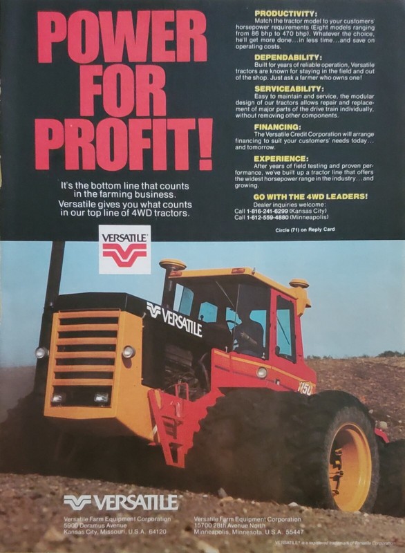 Versatile Tractor Power for Profit Print Advertisement 1982