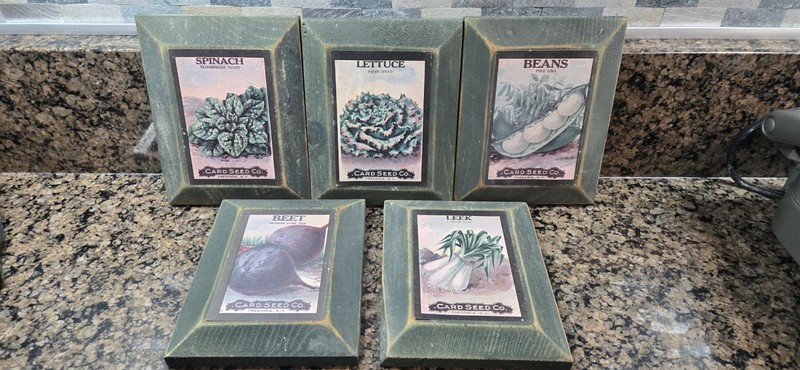 Lot of 5: Wood Framed Card Seed Co. Antique Seed Packs, Labels, Garden, 1900s