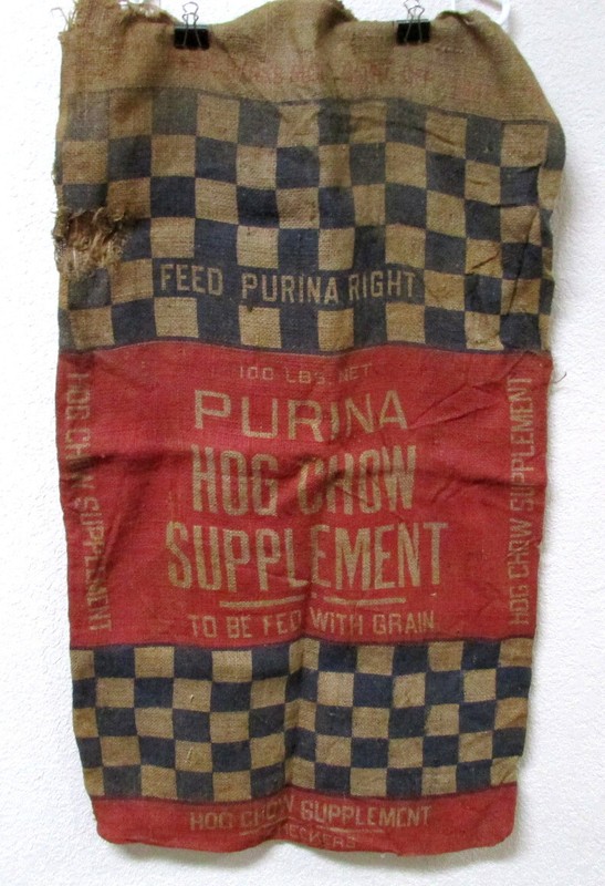 vintage Purina 100 lbs Hog Chow supplement EMPTY Burlap Bag 38 x 22 nice colors