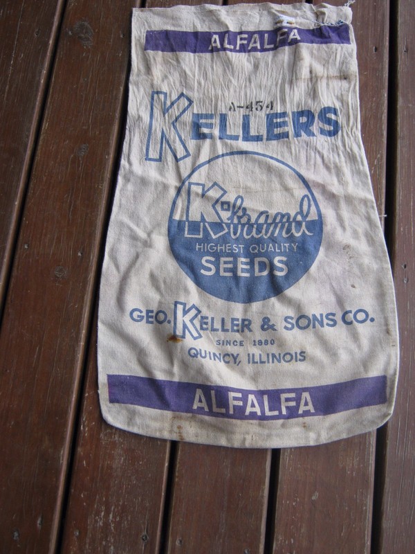 Vintage Kellers K-brand Seeds Alfalfa GEO Keller Sons Quincy Illinois cloth sack