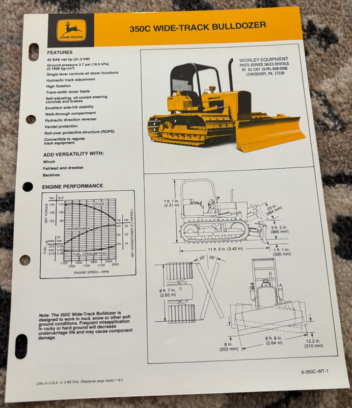 John Deere 350C Wide Tract Bulldozer For 1983 Brochure CWPA26