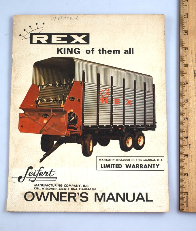 Vintage 1970s Rex Forage Box Owners Manual Seifert Manufacturing Kiel Wisconsin