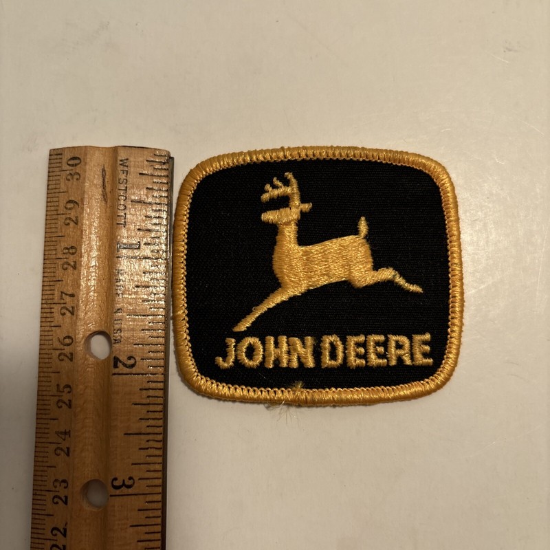 Rare John Deere Leaping Deer Logo 2.5” Embroidered Uniform Patch Black Gold Vtg gallery