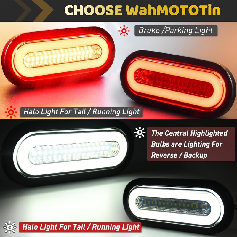 6pcs 6in Oval 52 LEDs Trailer Halo Tail Lights 4 Red 2 White gallery