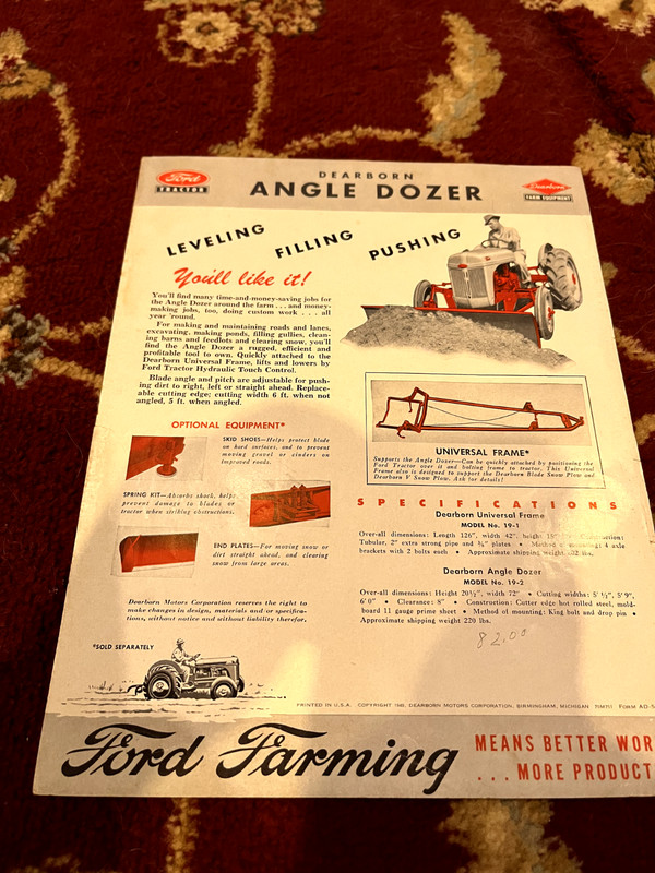Ford Tractor Angle Dozer For 1951 Brochure BAOH