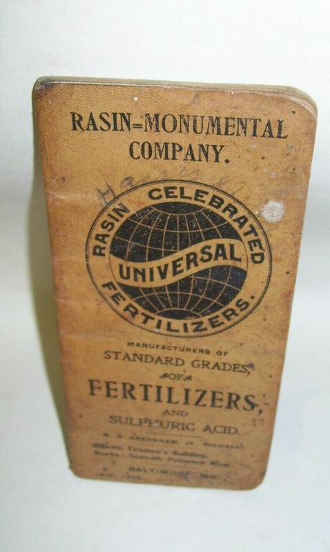 Baltimore MD 1899 Date Book Rasin Fertilizers Advertisment