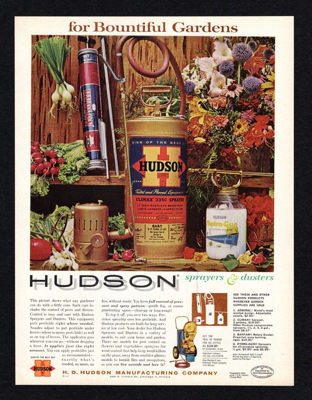 1962 H D Hudson Sprayer Duster Manufacturing Bountiful Garden Pesticide Print Ad
