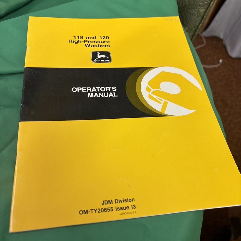 JOHN DEERE Operator’s Manual 118 & 120 High Pressure Washer Free Shipping