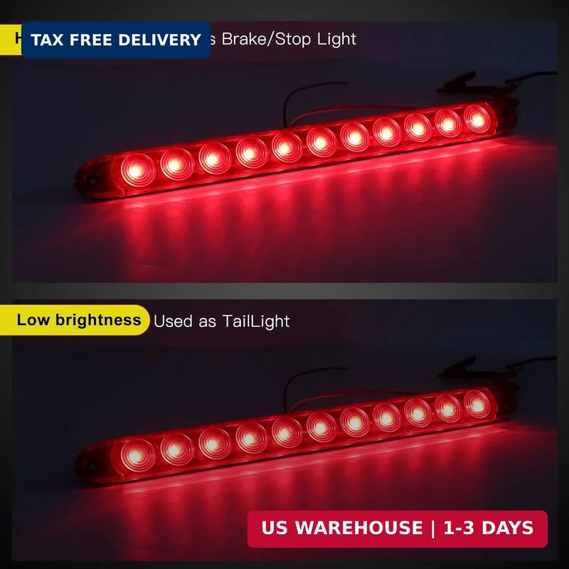 ALFU 4pcs Red 11 LED 16 inches Trailer Light Bar IP65 Waterproof for Park Turn S gallery