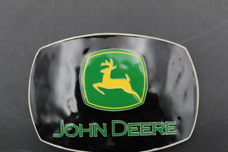 Retro John Deere Leaping Deer Trademark Logo Enameled Belt Buckle Black gallery