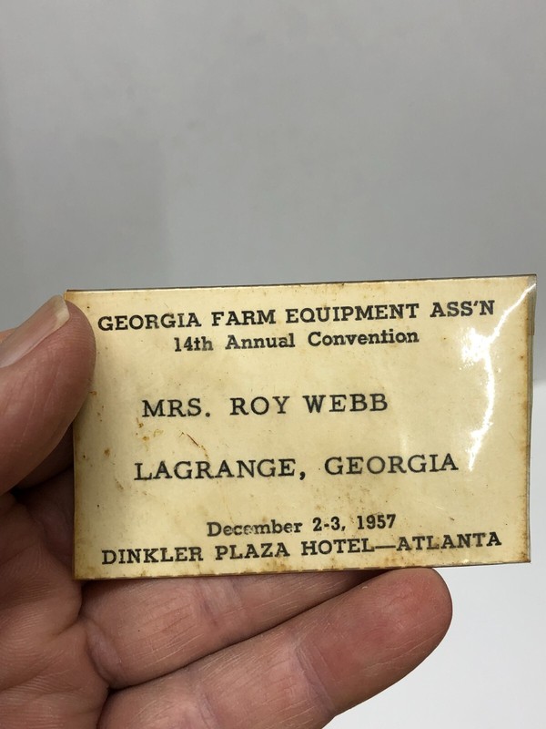 Georgia Farm Ass’n 14th Annual Convention Name Tag 1957 Dinkler Plaza Hotel