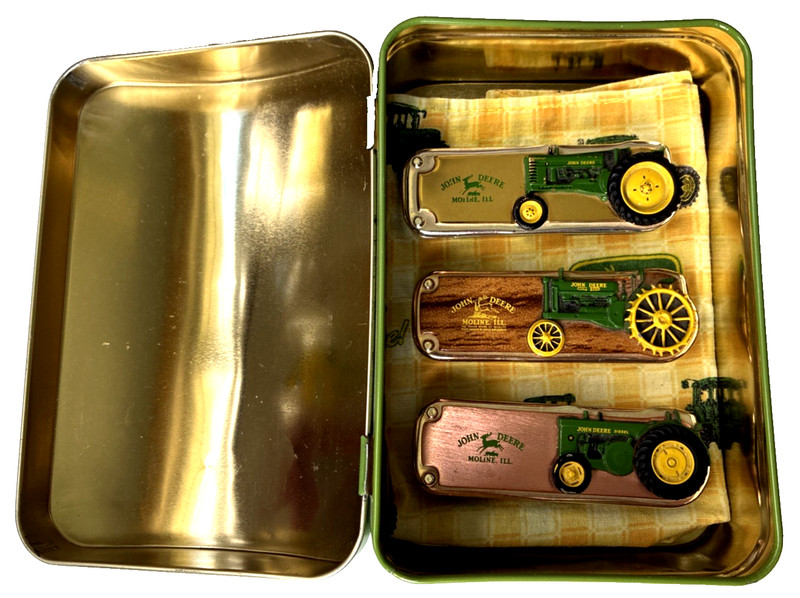 Lot 3 John Deere Tractor Knives Collectors JD Hinged Tin Box Franklin Mint