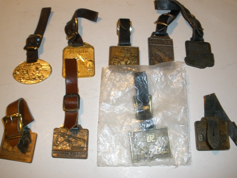 Vintage Lot of 9 Tractor Key Fob Luggage Tag Metal Medal