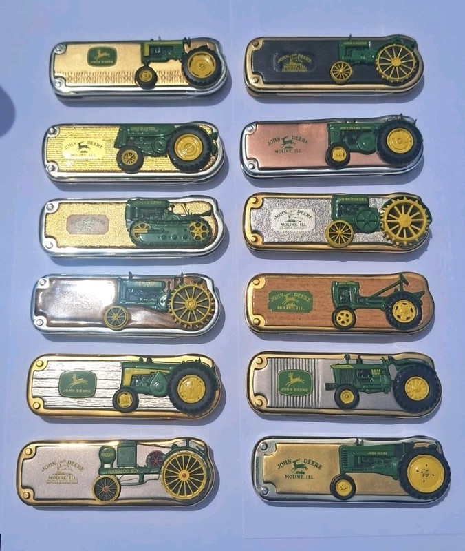 John Deere Tractor Folding Pocket Knives Moving Wheels Set Of 12 Franklin Mint
