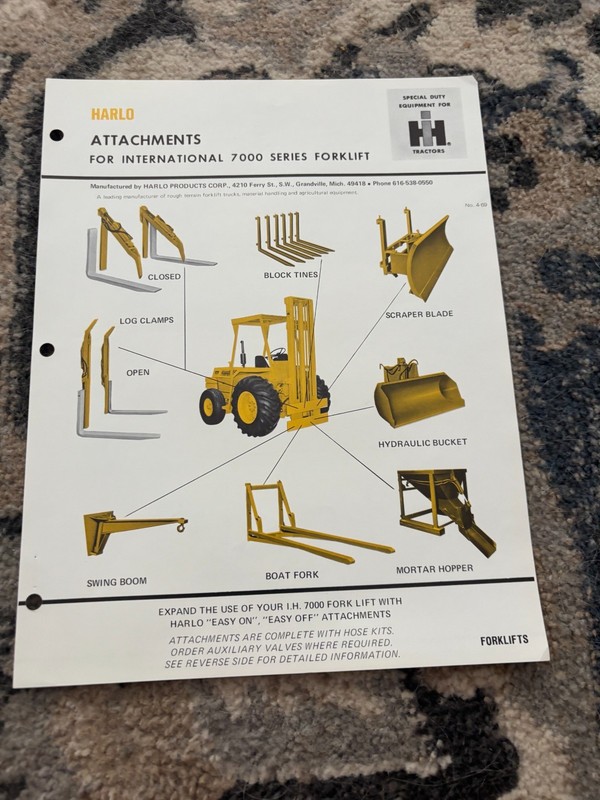 International Harvester 8000 Series Forklift Attachments Brochure FCCA25