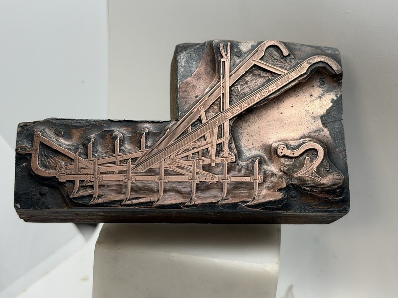 Antique Bateman Iron Age Copper & Wood Print Block Horse Cultivator