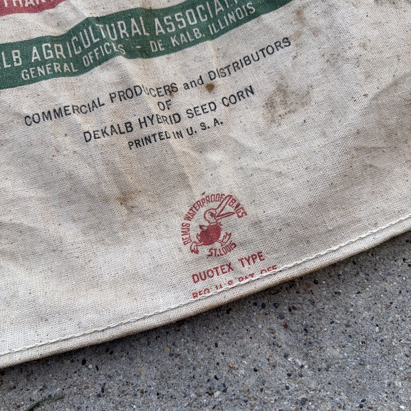 Set of 6 Dekalb Seed Hybrid Corn Lined Waterproof Bags 1940s W/Tags Seed Sack gallery