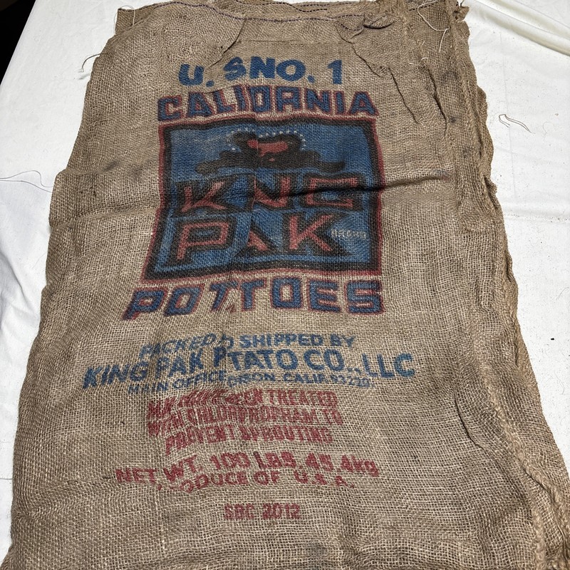 New Old Stock California King Pak Potatoes 100 pounds Potato Burlap Sack