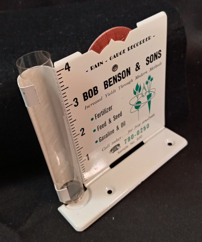 Vintage Rain Gauge Sample Bob Benson & Sons Fertilizer Feed Seed FREE Shipping gallery