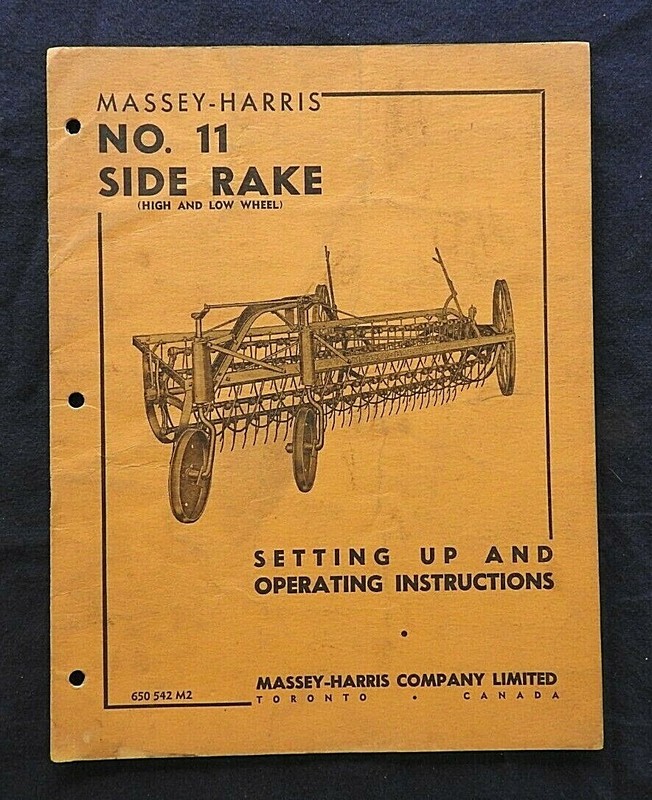 1952 MASSEY HARRIS No. 11 SIDE DELIVERY RAKE OPERATORS OWNERS MANUAL VERY GOOD