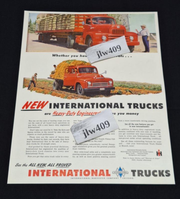 2 Vintage 1950 IH International Truck Print Ads Magazine Ads gallery