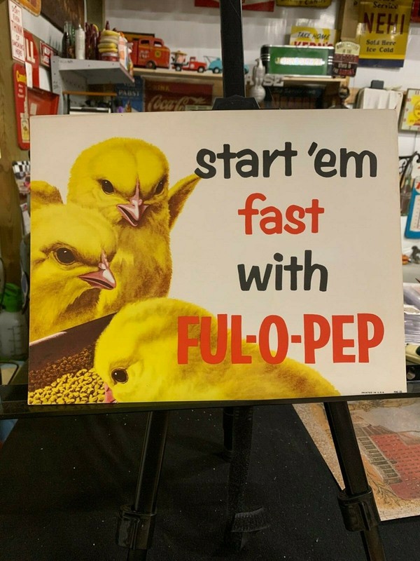 Vintage Ful-O-Pep Original Chick Feed Sign FARM GAS OIL SODA COLA 14" x 11"