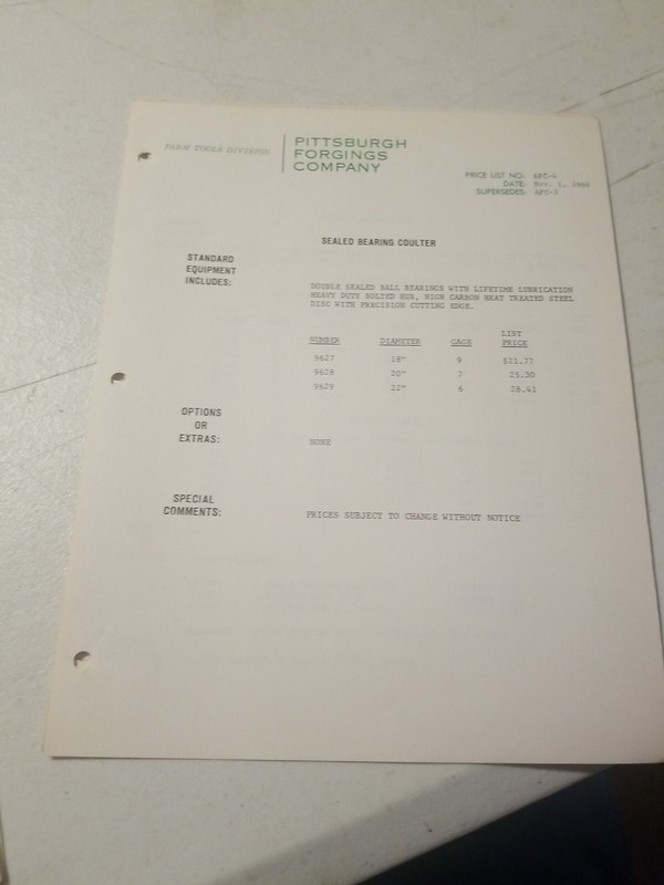 1970 PITTSBURGH FORGINGS CO. Farm Tool Division Master Parts List &PRICE LIST gallery