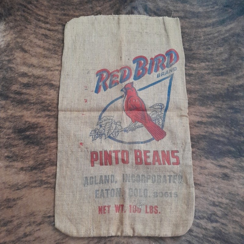 Advertising Burlap Bag Red Bird Pinto Beans USA