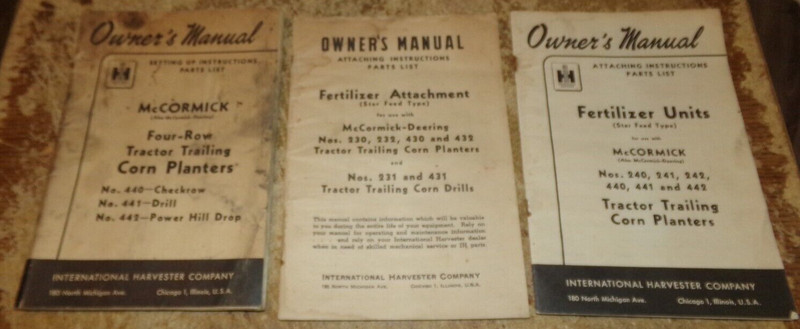 3-lot 1940’s McCormick planter owners manuals in good shape used