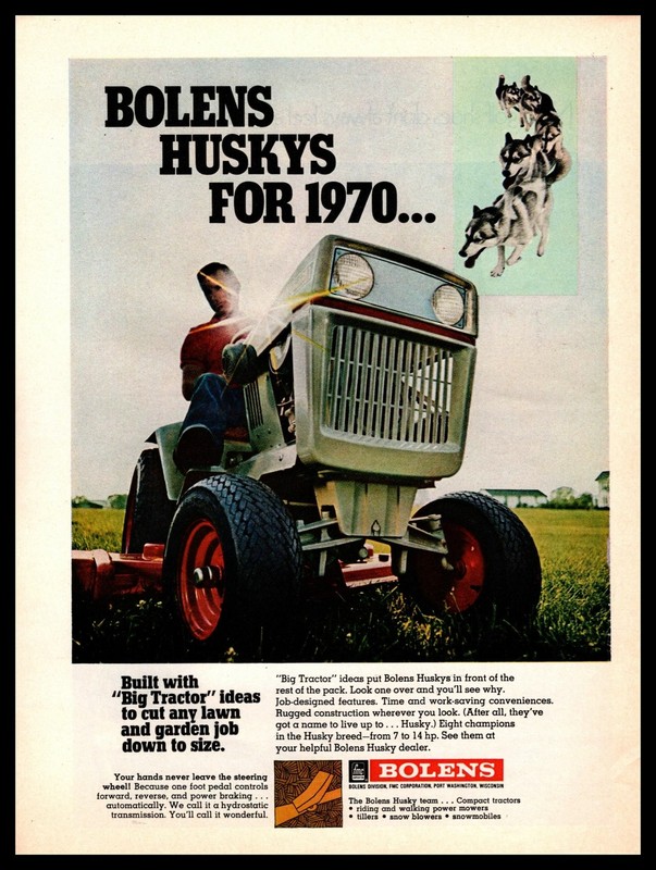 1970 Bolens Port Washington WI Huskys “Big Tractor” Riding Lawn Mower Print Ad