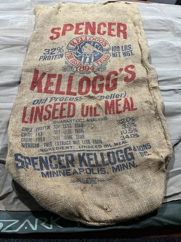 Spencer Kellogg’s Linseed Oil Meal Burlap Sack Bag 100 lb