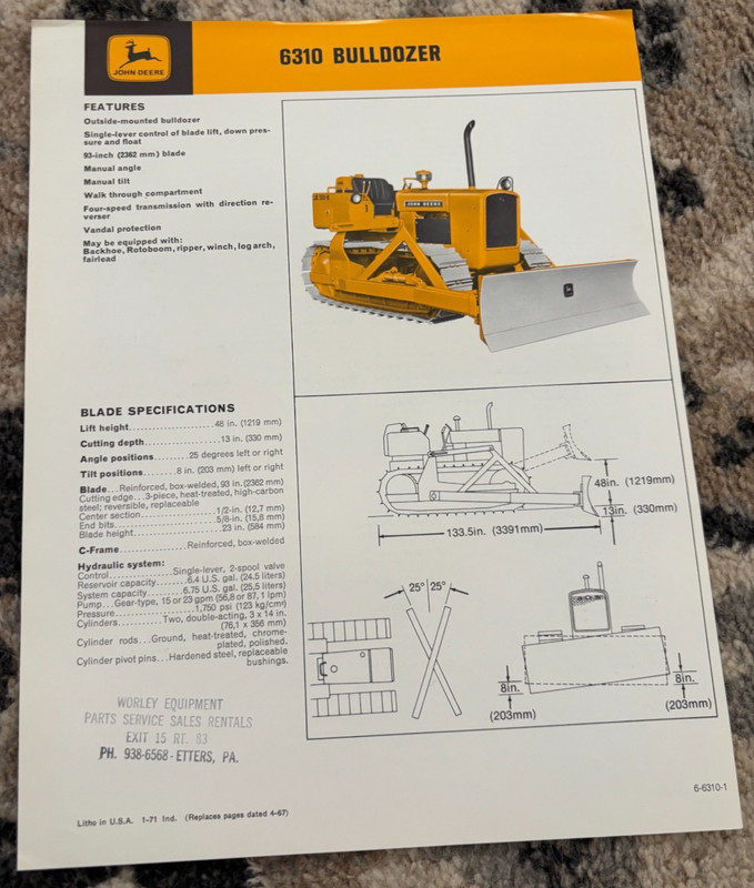 John Deere 6410 Bulldozer For 1971 Brochure CWPA26
