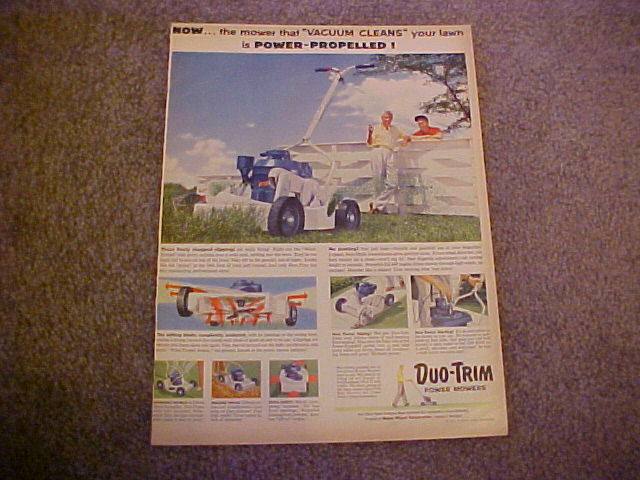 1957 Duo-Trim Power Rotary Lawn Mower’s–LARGE ’57 vintage color lawnmower ad