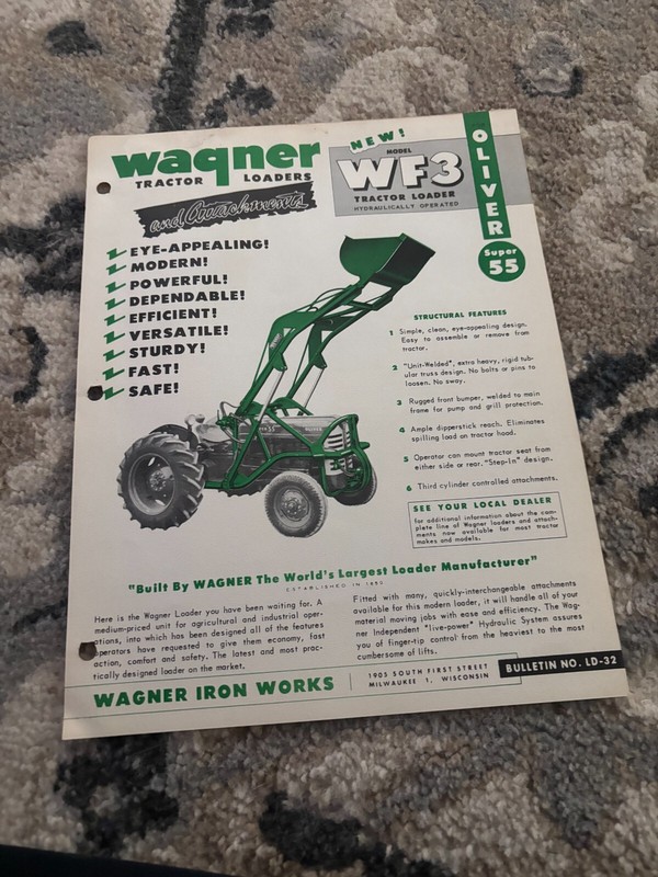 Wagner WF3 Loader For Oliver Super 55 Tractor Brochure FCCA25