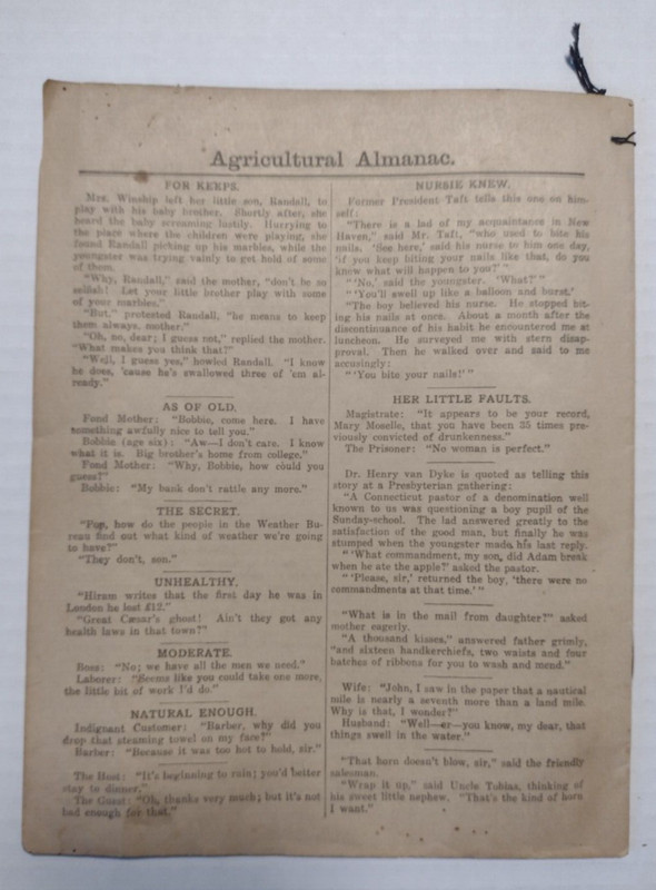 1917 John Baer's Sons Lancaster, PA Agricultural Almanac gallery