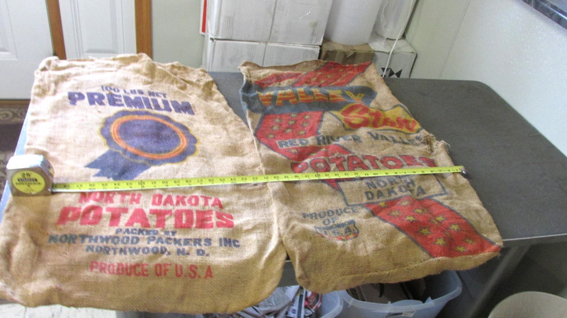 2 Old North Dakota Valley Star + Potato Burlap Sack Barn Wall Art