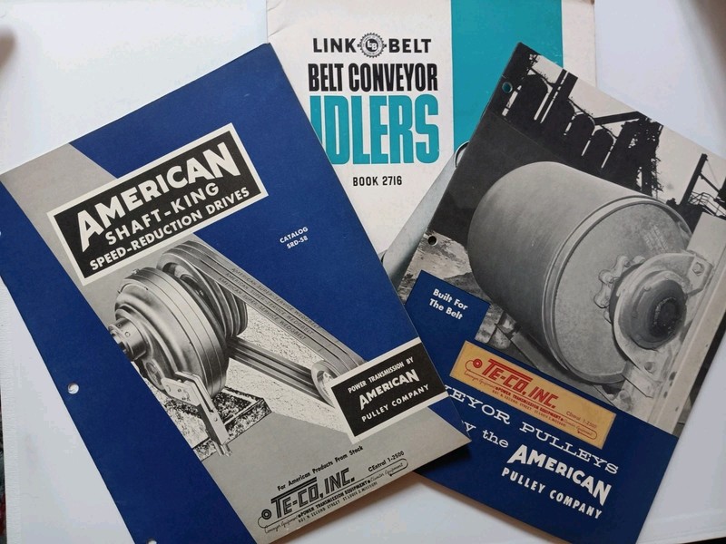 3 Vintage TE-CO American PULLEY Sales Brochure Catalog Lot SrD-58, CP-57, 2716