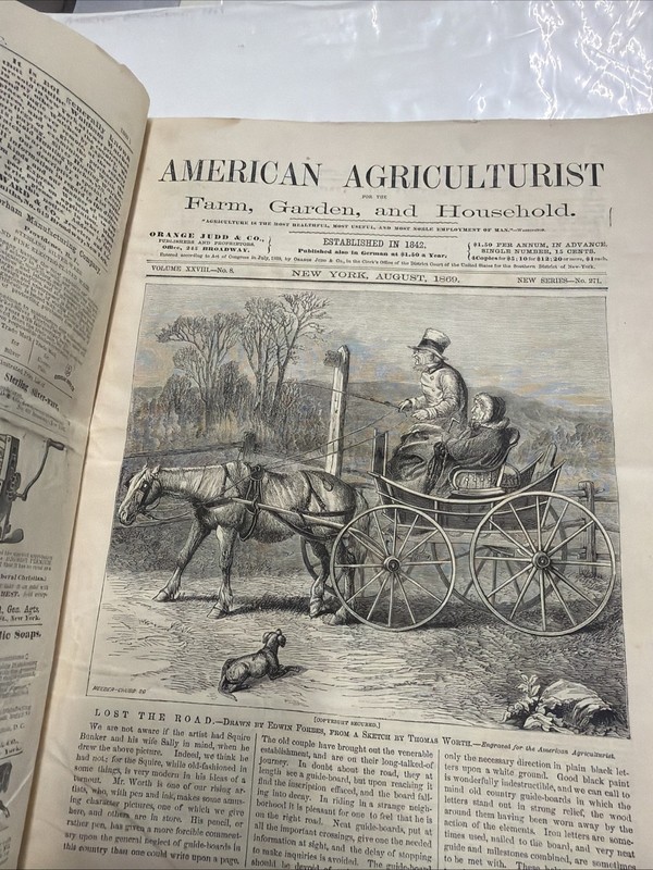 1869 American AGRICULTURIST August 186Original Paper, string binding FARMING USA gallery