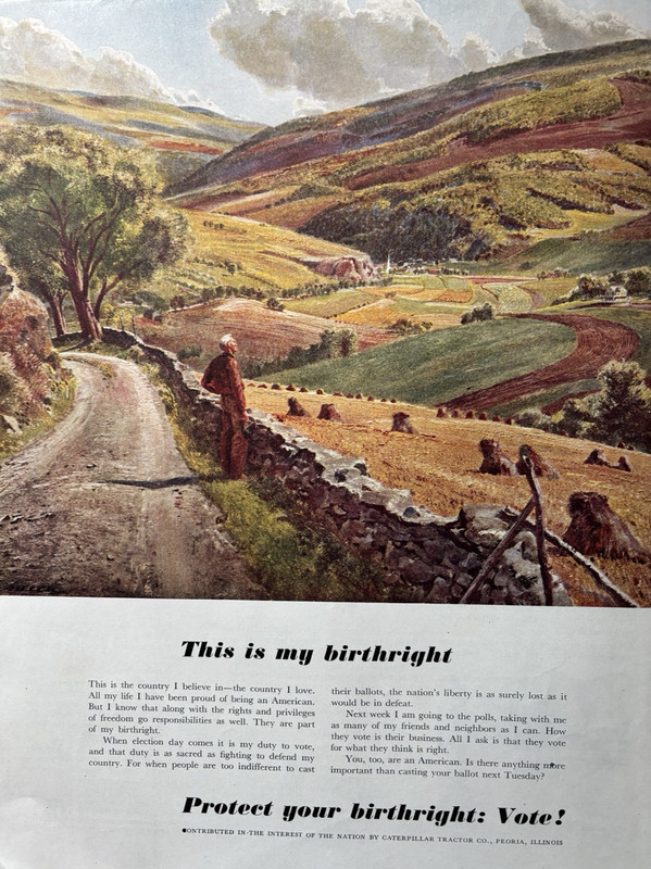 1952 Caterpillar Tractor Engines Diesel Birthright Protect America VTG Print Ad