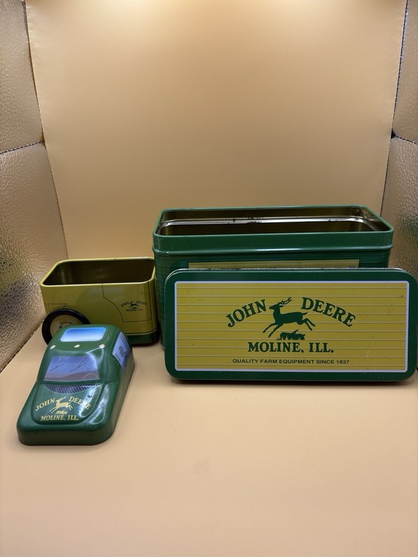 Vtg John Deere Semi Truck Trailer Tin 2 Compartment Storage Tractor Decor gallery