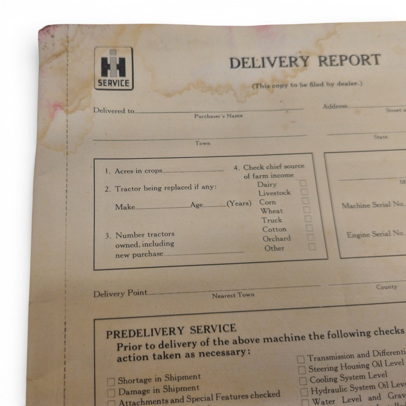 International Harvester Delivery Report Dealer’s Copy Vintage Farm Form gallery