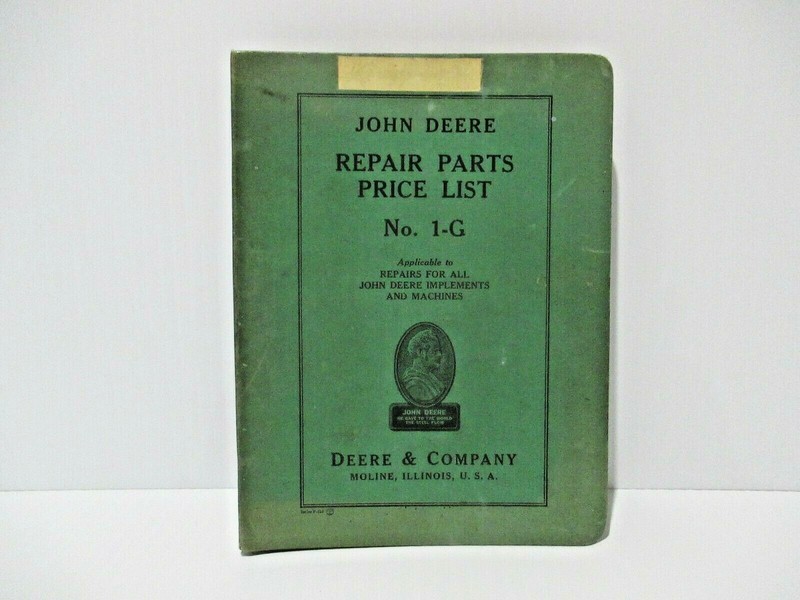 ORIGINAL 1942 JOHN DEERE REPAIR PART PRICE LIST NUMBER 1-G NICE SHAPE
