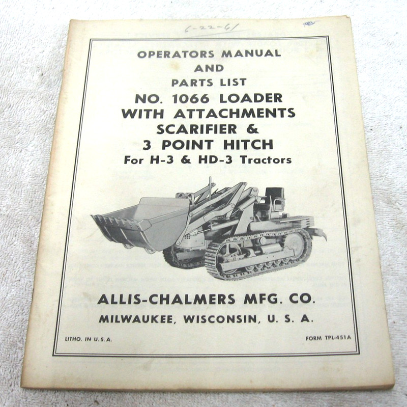 1961 ALLIS CHALMERS HD3 H3 CRAWLER DOZER 1066 LOADER TRACTOR OPERATORS MANUAL