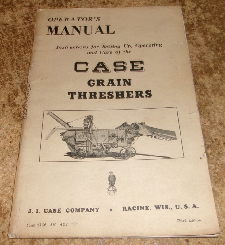 1952 case grain threshers operators manual has a little cover staining good used