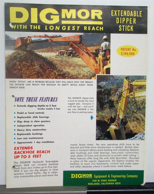 1960s Digmor Extendable Dipper Stick Specifications Construction Sale Brochure