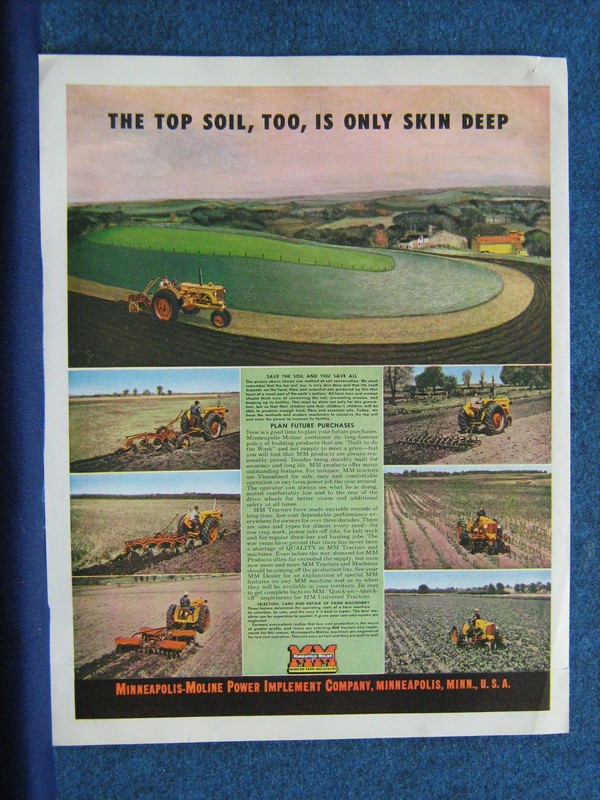 1946 Minneapolis-Moline Ad – Various Modern Farm Machines – Caring For Top Soil