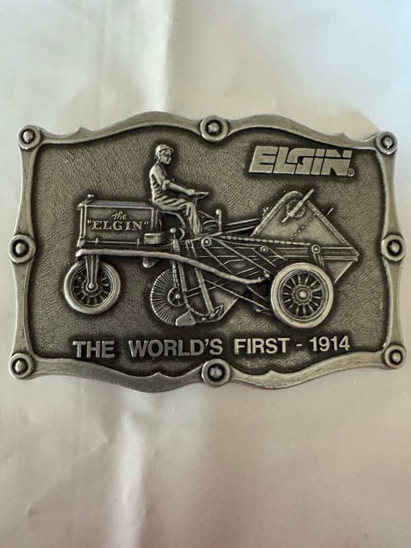 Elgin Original Agriculture Silver Gray Belt Buckle Advertising Collectible gallery