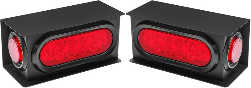 Steel Trailer Lights Boxes Housing Kit 6 Inch Oval Red LED Tail Lights 2 Inch