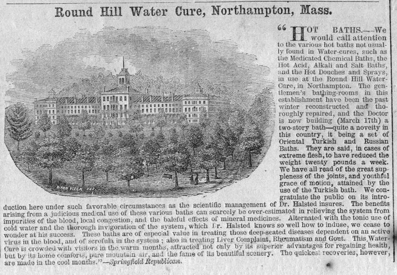 Round Hill Water Cure, Northampton, Mass. – Dr. Halsted – 1860 Historical Ad