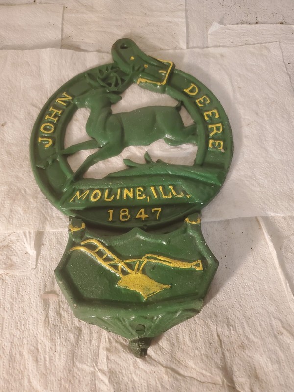 18″ Cast Iron Wall Pocket John Deere Moline Illinois 1847 Plow Repainted Farm